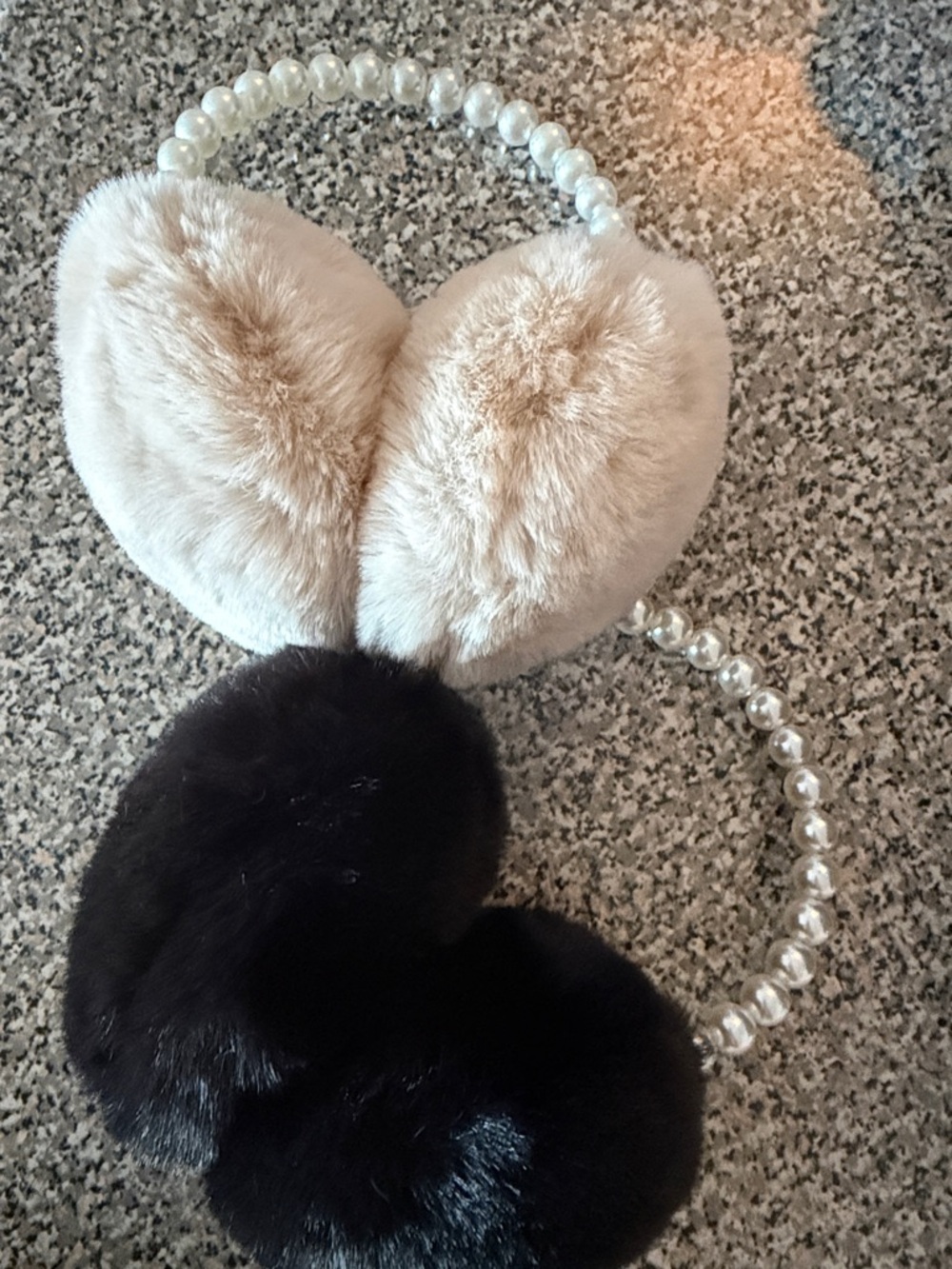 Ardene Pearl-Handle Faux Fur Ear Muffs in Beige and black